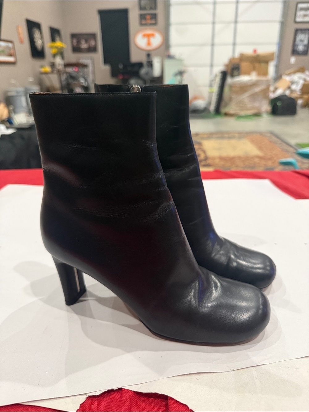 Mulberry Black Leather Ankle Booties with Block Heel